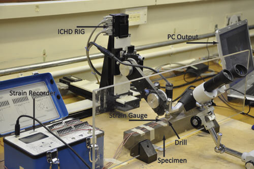 ICHD set-up of a 50x50x400mm, 4-point, plastically bent beam
